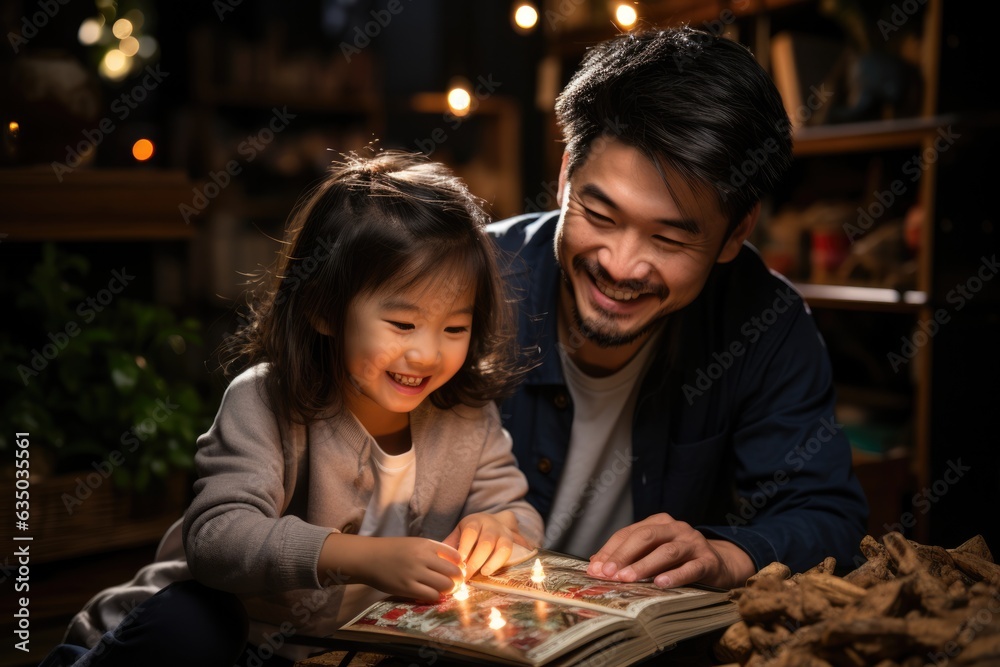 Parent and child reading a book together - stock photography concepts