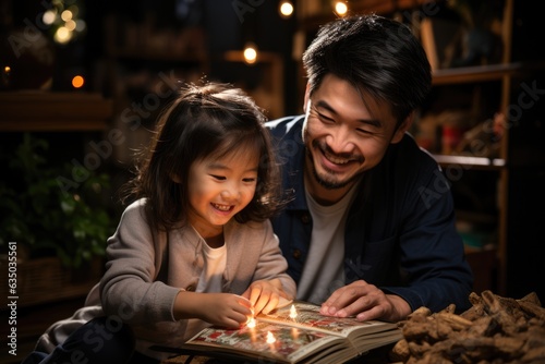 Parent and child reading a book together - stock photography concepts