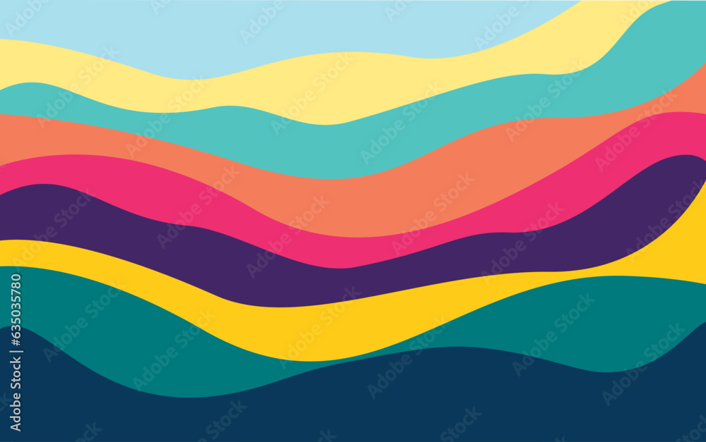 Multi colors curves and the waves of the sea vector background flat design style - stock illustration