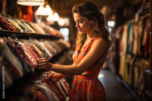 Person browsing a rack of vintage fashion treasures - stock photography concepts