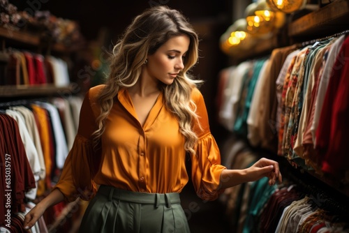 Person browsing a rack of vintage fashion treasures - stock photography concepts