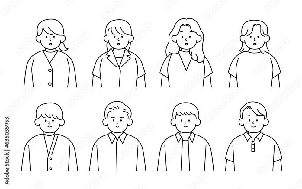 Outline avatars profile set office workers , hand-drawn icon style , flat line vector. Outline avatars profile set office workers , hand-drawn icon style , flat line vector.