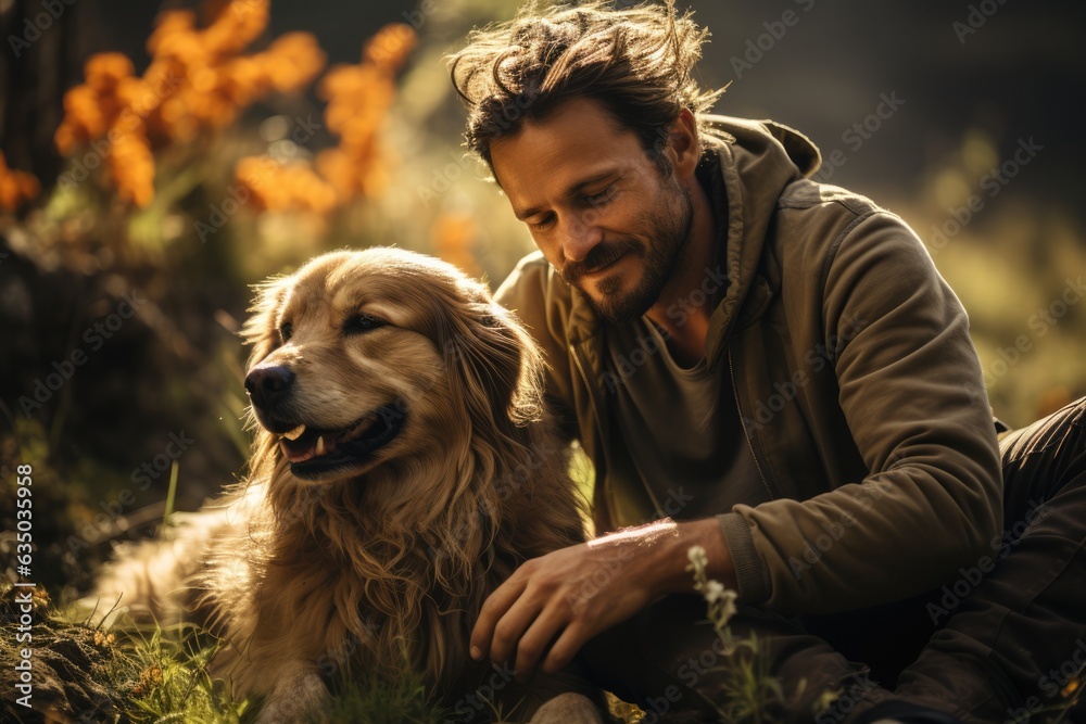 Person embracing their loyal dog on a sunny day - stock photography concepts