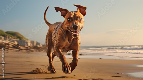  running dog on the beach, ai generated