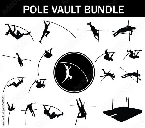 Pole Vault Silhouette Bundle | Collection of Pole Vault Players with Logo and Pole Vault Equipment