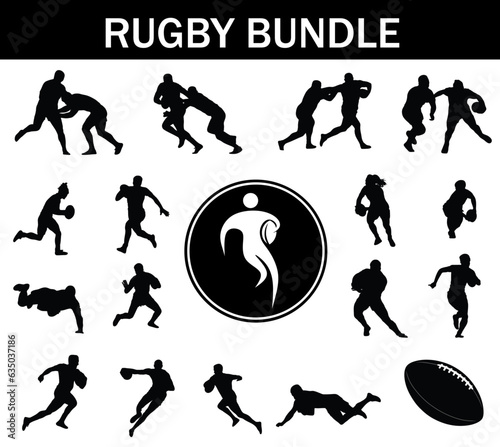 Rugby Silhouette Bundle | Collection of Rugby Players with Logo and Rugby Equipment
