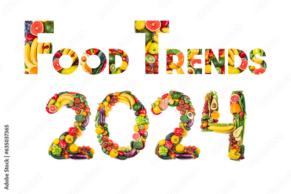 New year 2024 food trends. New year 2024 made of fruits and vegetables