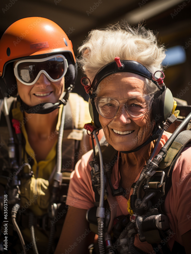 senior people skydiving
