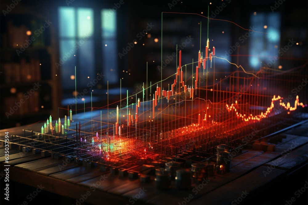 Visualizing change Blurred trading graph features percent symbol, depicting market dynamics Generative AI