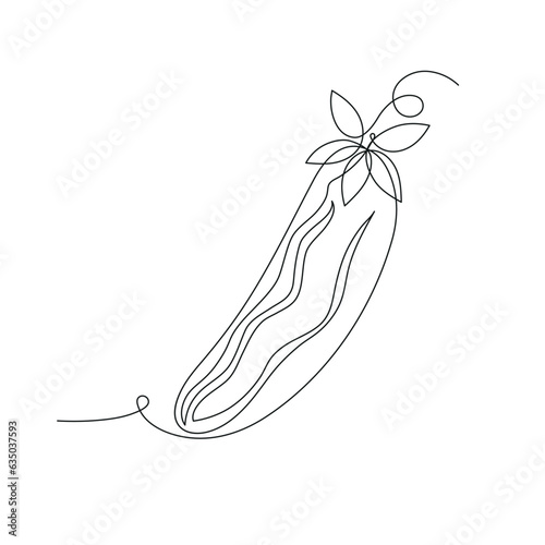 Cucumber in continuous line art drawing style. One cucumber minimalist black linear sketch isolated on white background. Vector illustration