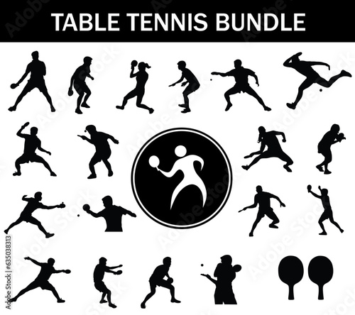 Table Tennis Silhouette Bundle | Collection of Table Tennis Players with Logo and Table Tennis Equipment