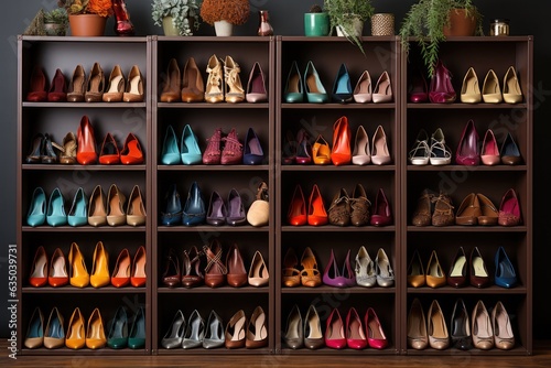 Shoe collection displayed with flair - stock photography concepts