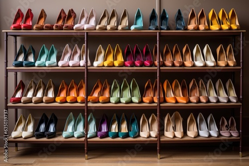 Shoe collection displayed with flair - stock photography concepts