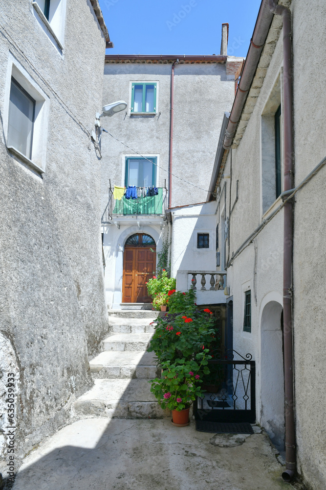 A characteristic street of Muro Lucano, a medieval village in the Basilicata region, Italy.