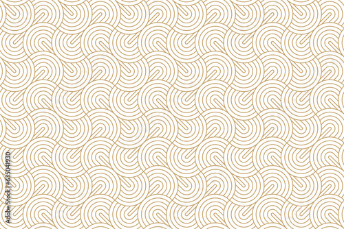 Seamless gold circle stripe line and fan shape pattern, art deco design, png transparent