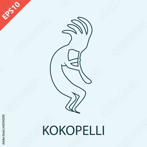 Hand drawn Kokopelli fertility deity icon vector. Native Americans ethnic tattoo aztec symbol. Kokopelli with flute isolated illustration