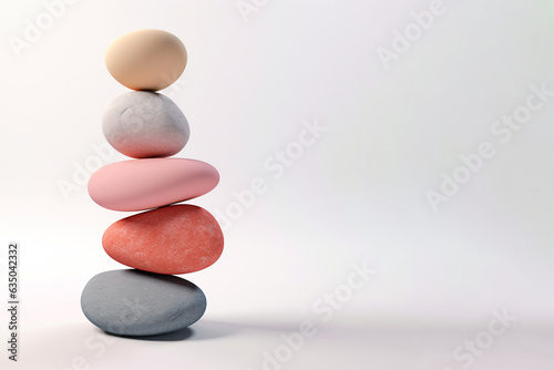 Stack of zen stones with empty copy space, Ai generated balancing pebbles pyramid isolated