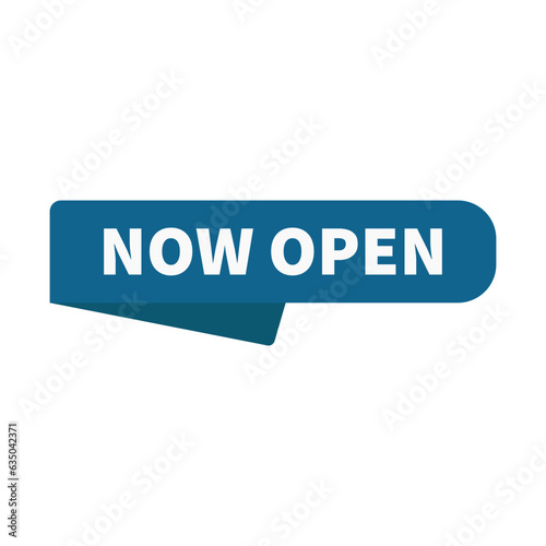 Now Open In Blue Rounded Ribbon Rectangle Shape For Business Announcement Advertisement
