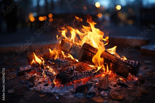 Winter campfire with glowing embers - stock photography concepts