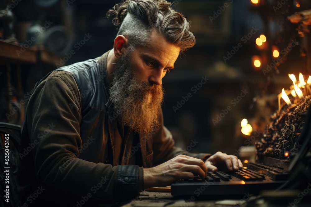 Writer passionately typing away lost in their creative  - stock photography concepts