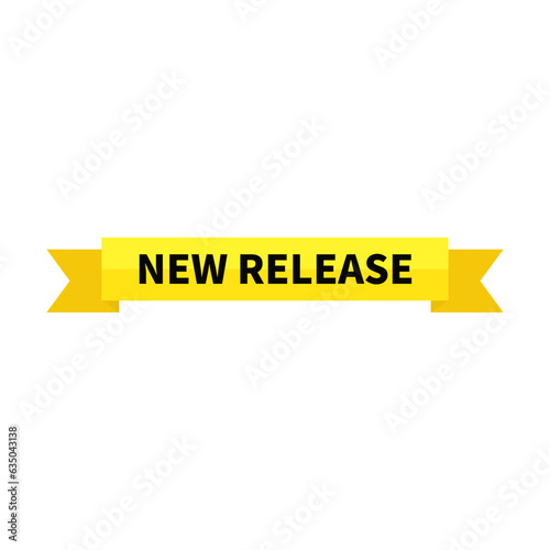 New Release In Yellow Ribbon Rectangle Shape For Business Promotion
