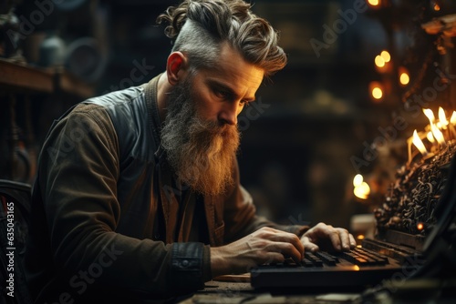 Writer passionately typing away lost in their creative - stock photography concepts