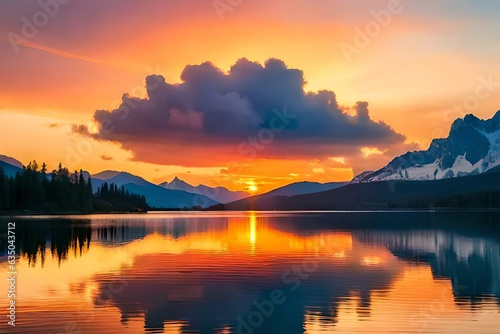 sunset over lake generated ai