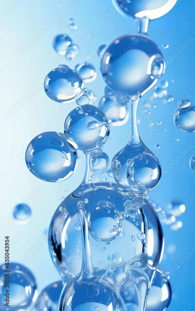 Thick liquids and transparent cells, molecules of Hyaluronic acid bubbles on the background. Created with generative Ai technology.	