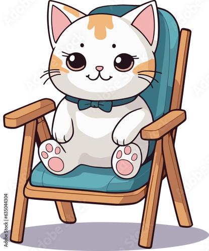 Cute cartoon cat in folding chair kawaii