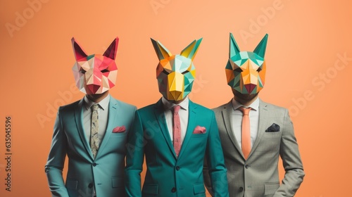 Corporate Jungle: Diverse Group Sporting Origami Animal Faces