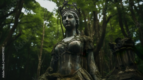 Statue of a queen in the forest made with Ai generative technology  Property is fictional