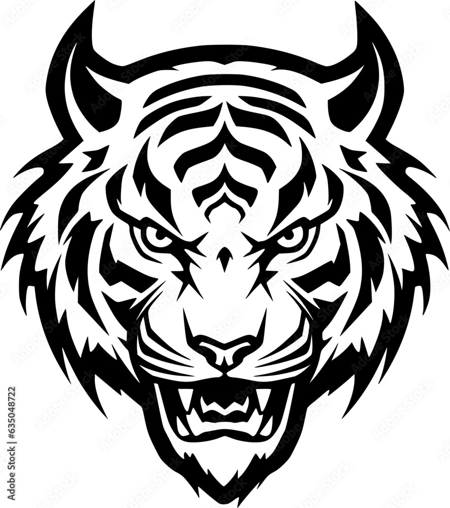 Tiger - Black and White Isolated Icon - Vector illustration