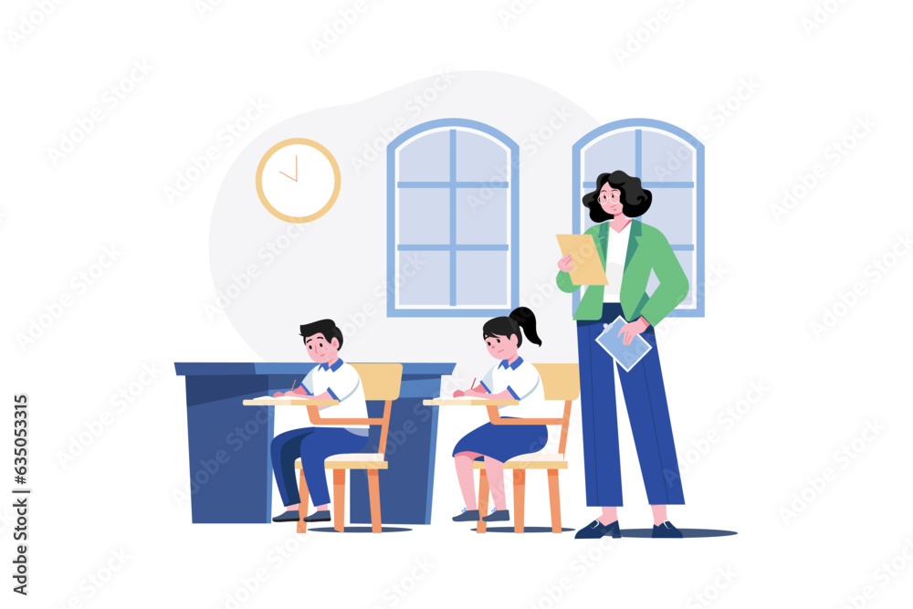 A test administrator oversees students while they take a test A test administrator oversees students while they take a test