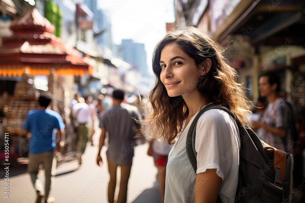 Energetic Tourist Exploring Cosmopolitan City Streets. Generative AI. Energetic Tourist Exploring Cosmopolitan City Streets. Generative AI.
