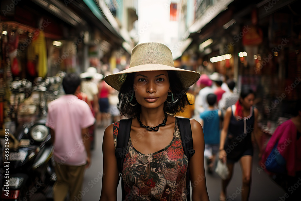 Curious Tourist Exploring Vibrant Streets of Bangkok. Generative Ai.