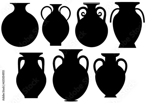 Set of black silhouettes of jugs on a white background photo