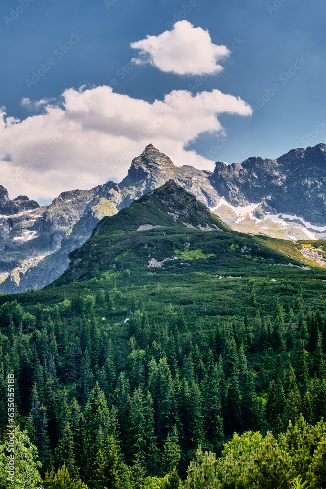 Obraz premium landscape with mountain, peaks and clouds