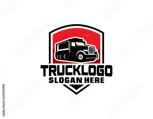Dump truck company logo. Trucking logo vector isolated
