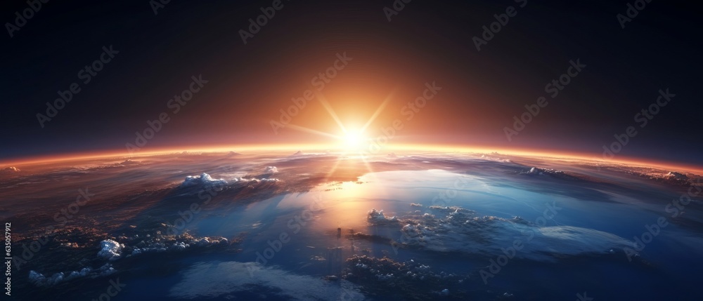 sunrise over the world, earth's horizon from space