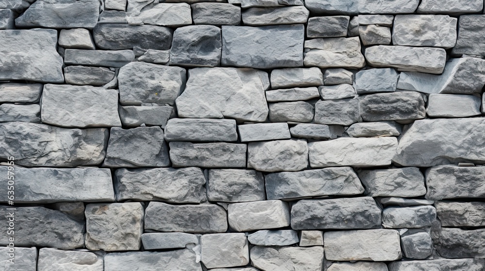 Fototapeta premium Grey Stone Wall Texture. Build Impressive Mosaic Walls with Granite and Marble Aesthetics in Panoramic Background: Generative AI
