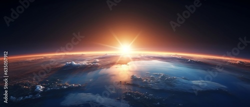 sunrise over the world, earth's horizon from space © logoinspires