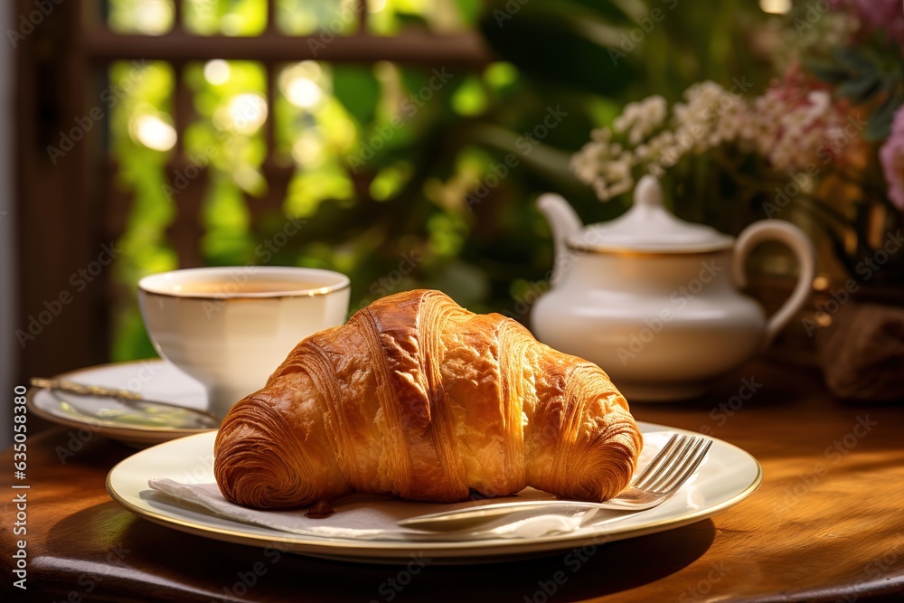 Morning breakfast with croissants. Morning breakfast with croissants.