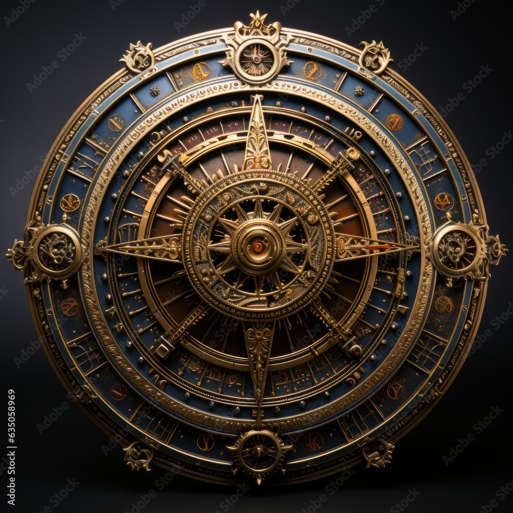 compass, old star navigator. Beautiful astronomical instrument. Made in AI