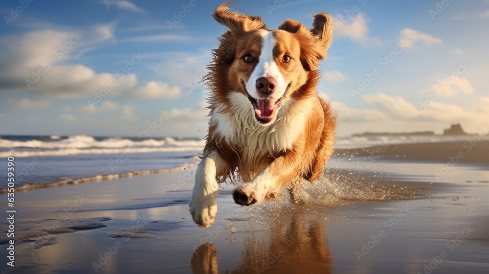 running dog on the beach, ai generated running dog on the beach, ai generated