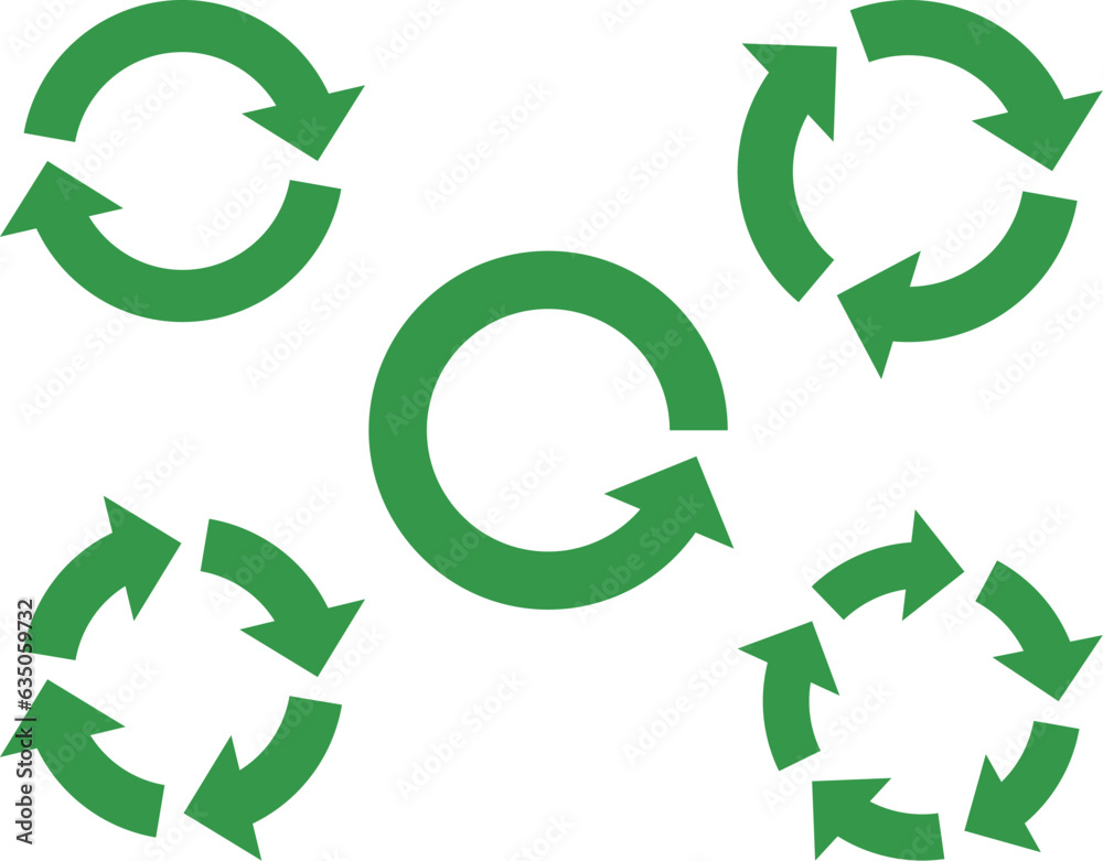 Obraz premium リサイクルの矢印セット サイクル アイコン 回転 ベクター 循環 緑 circle arrow icon set.