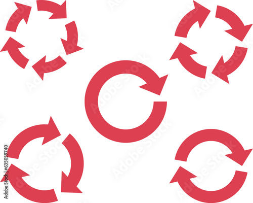 リサイクルの矢印セット　サイクル　アイコン　回転　ベクター　循環 　赤　circle arrow icon set.