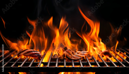 Close-up of flames leaping from a grill, the fiery glow ready to transform ingredients into grilled delicacies