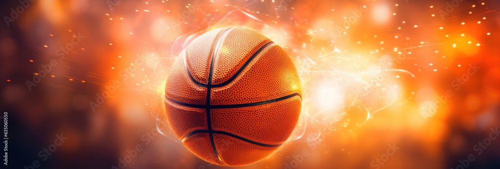 Basketball ball and light streaks. Dynamic sports symbolism, power, and speed in play, creating a thrilling game arena of energy and excitement.