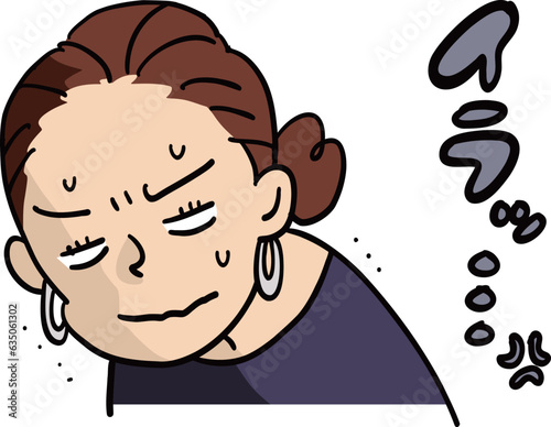 イライラ顔をした女性の上半身