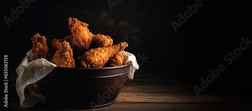 Fried Chicken wings and legs. Bucket full of crispy fried chicken